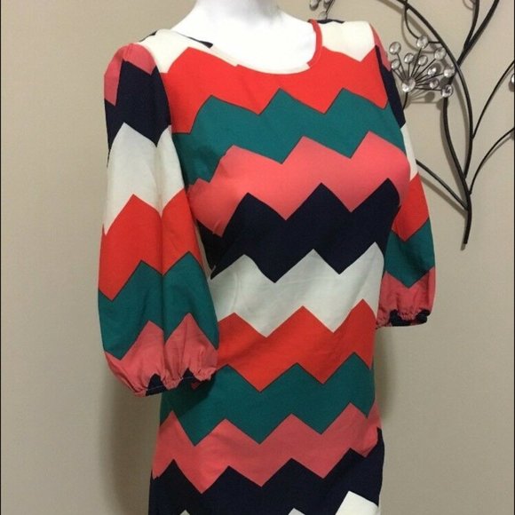 SOLD——Colorful Chevron Striped Loose Dress - Picture 4 of 8